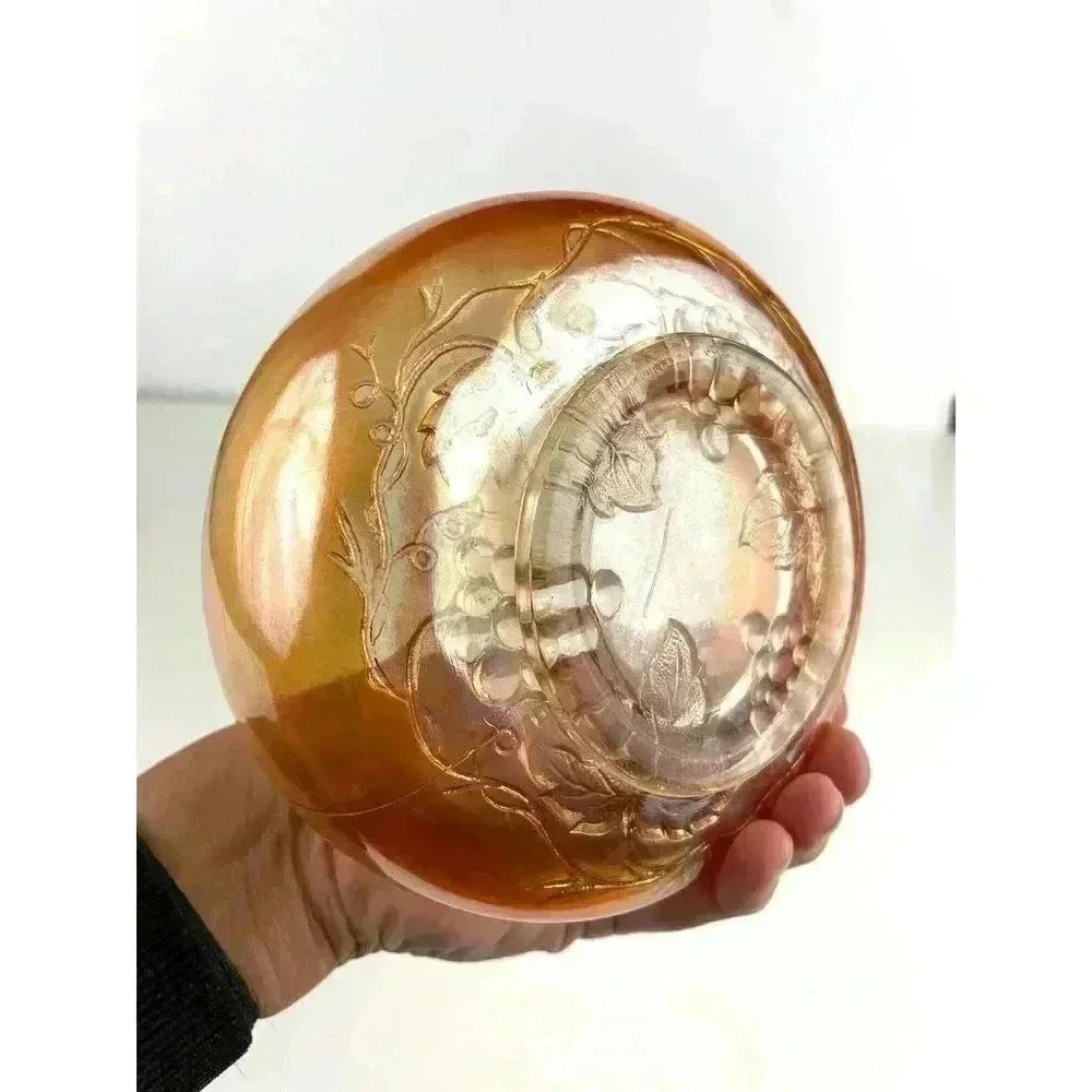 Antique Carnival Glass Golden Grape Rose Bowl 2.5" Tall - Picture 7 of 11